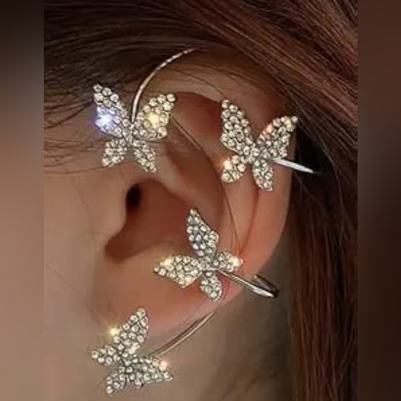 New Gold Butterfly Ear Cuff - No Piercings Needed - w/ Crystal Accents Left Cuff - Picture 4 of 16